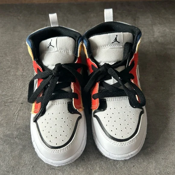 Jordan 1 Mid SE White Picante Red French Blue Black Toddler Sneakers - Picture 3 of 7